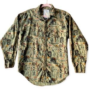 RARE Vintage Shirt NORTH MARINE DRIVE 45R 45rpm Novelty Print Army Size Large